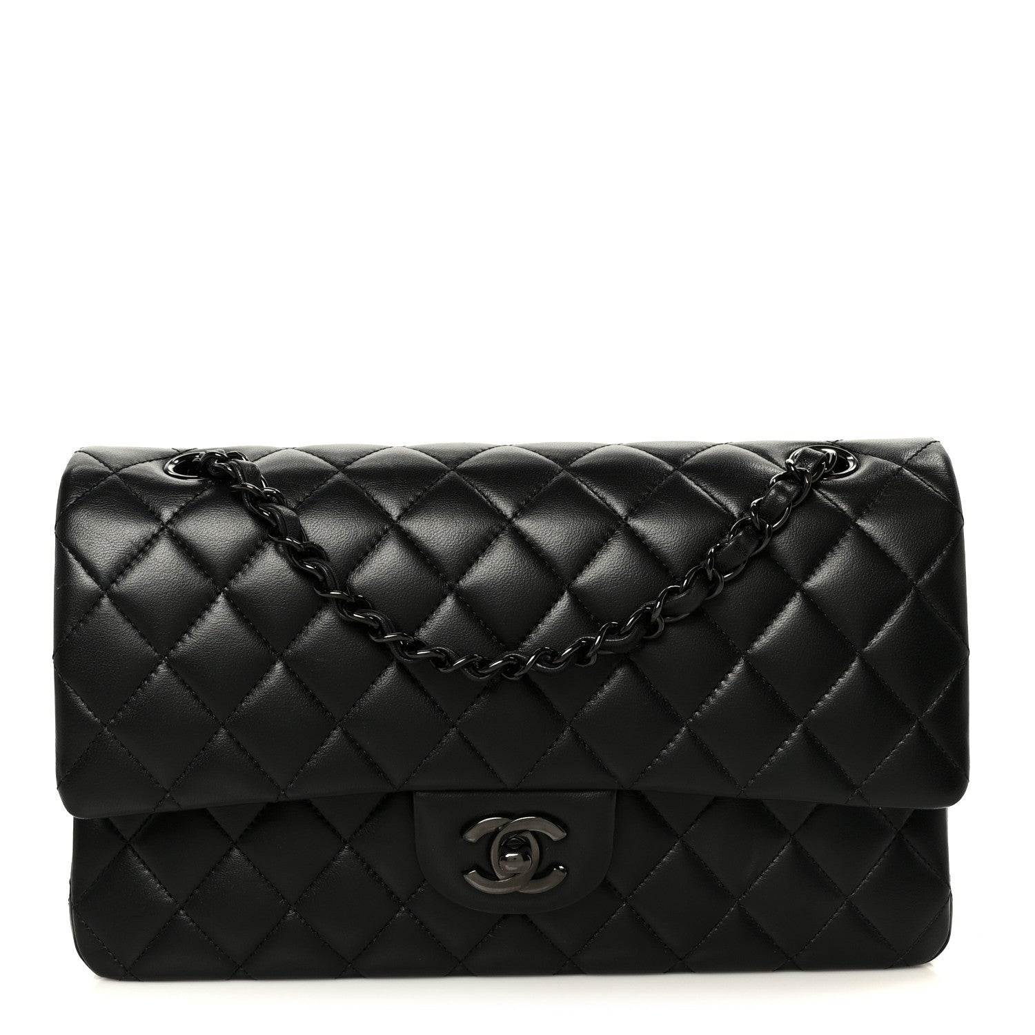 Lambskin Quilted Medium Double Flap So Black