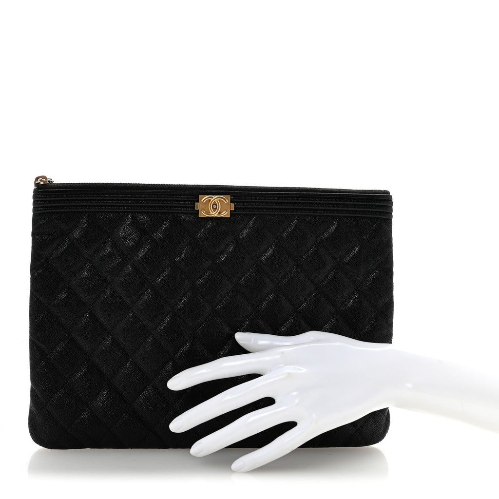 Caviar Quilted Medium Boy Cosmetic Case Black