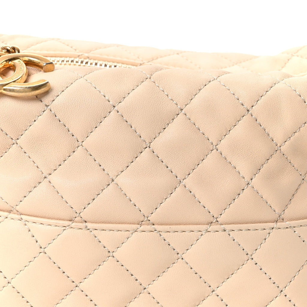 Lambskin Quilted Small Hobo Beige