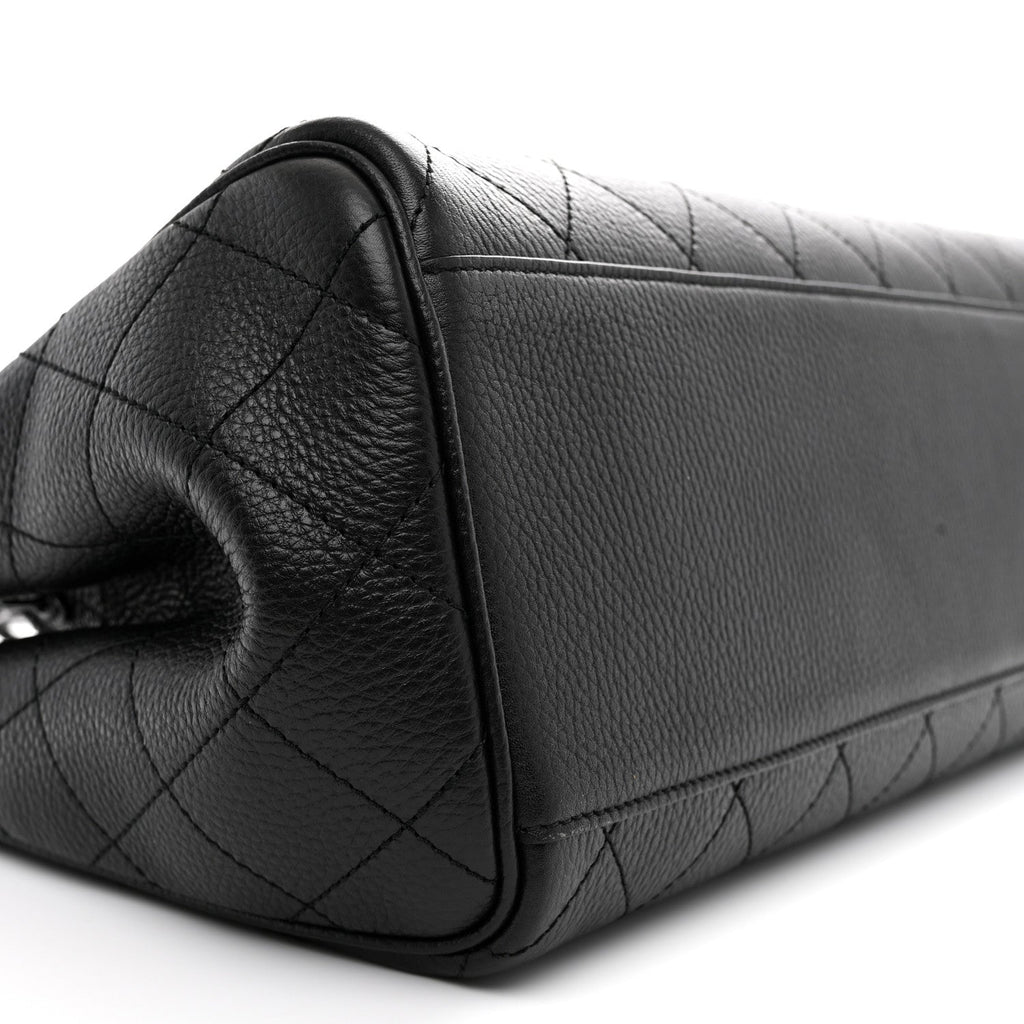 Grained Calfskin Stitched Urban Essentials Large Shopping Bag Black