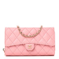 Caviar Quilted Phone Holder Wallet on Removable Chain Pink