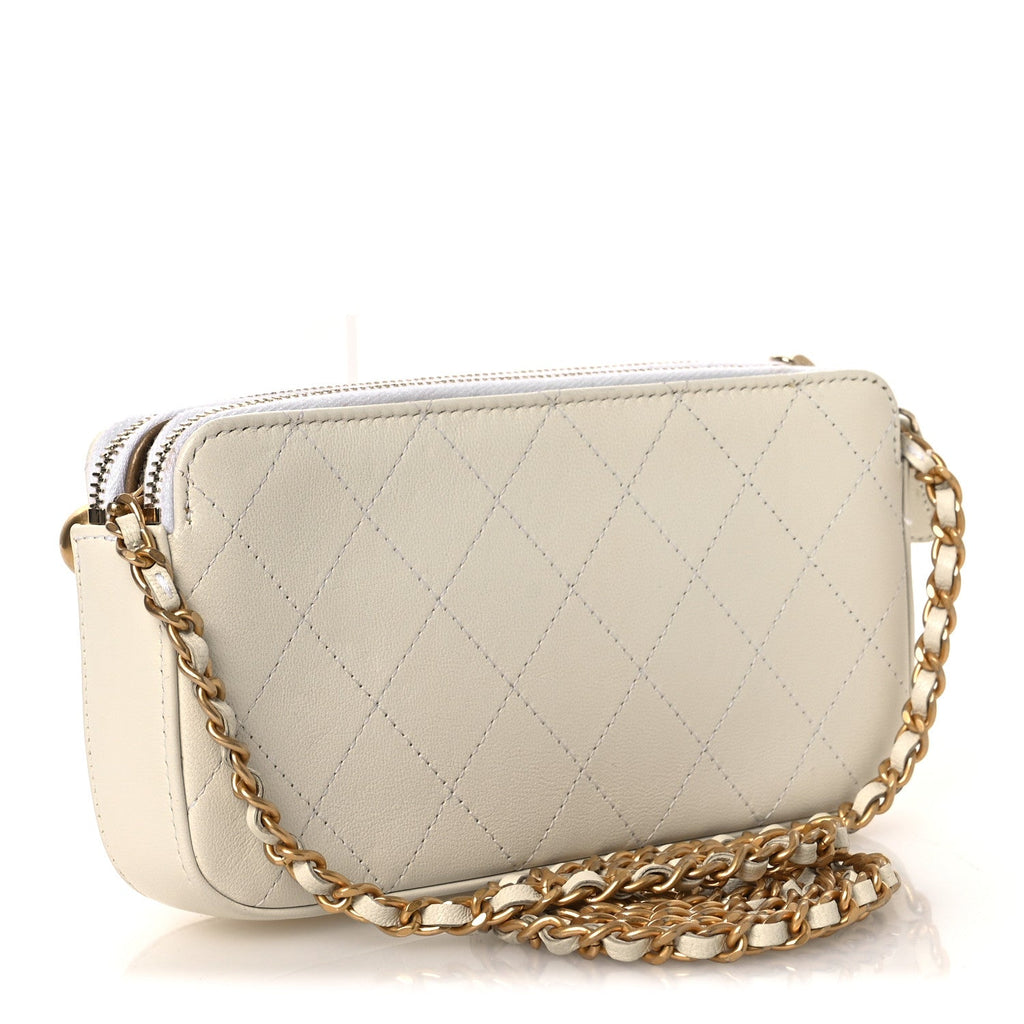 Goatskin Stitched Small Chic Pearls Clutch With Chain  White
