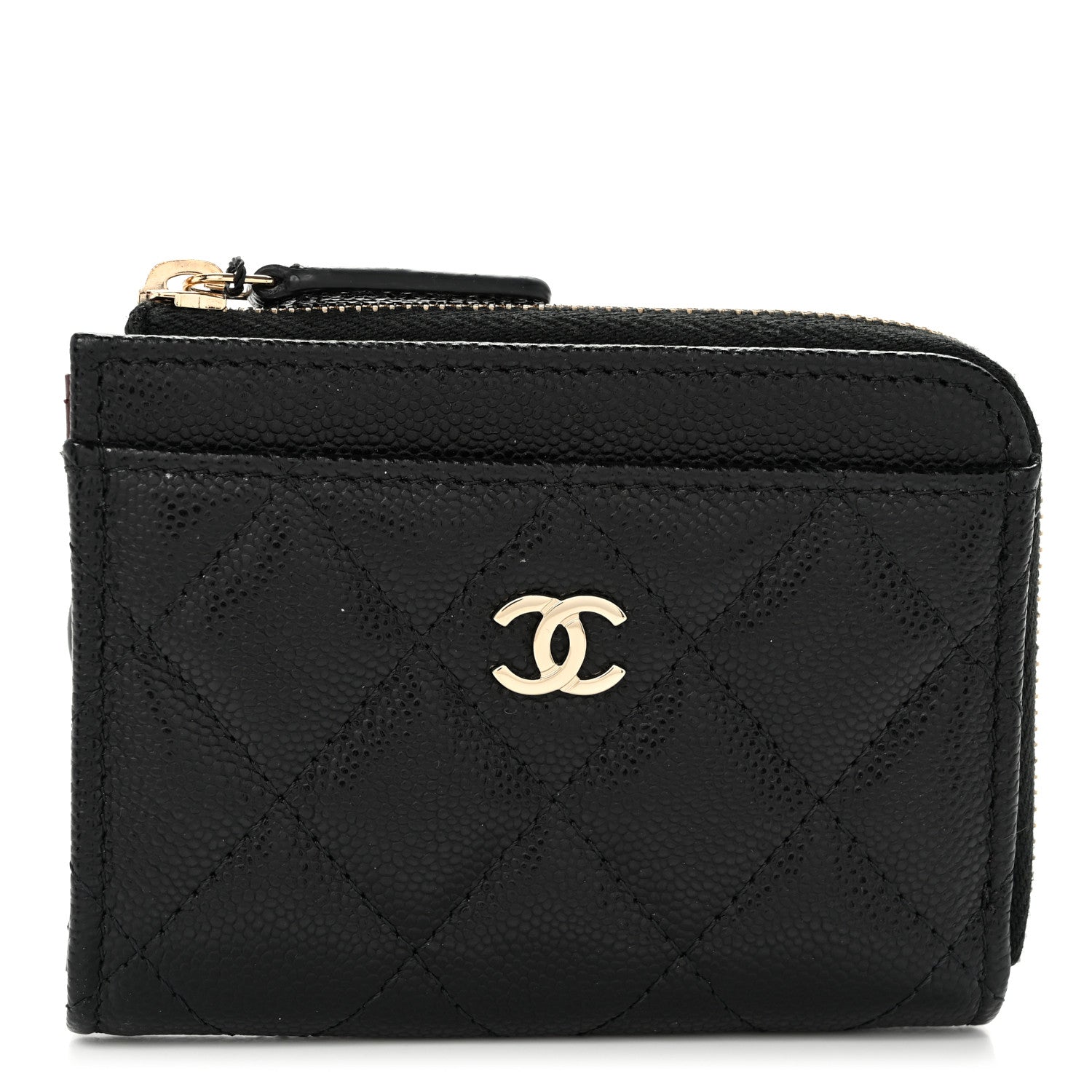 Caviar Quilted Flap Zip Card Holder Black