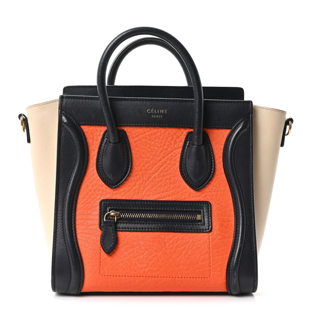 Elephant Calfskin Nano Tri-Color Luggage Bright Orange