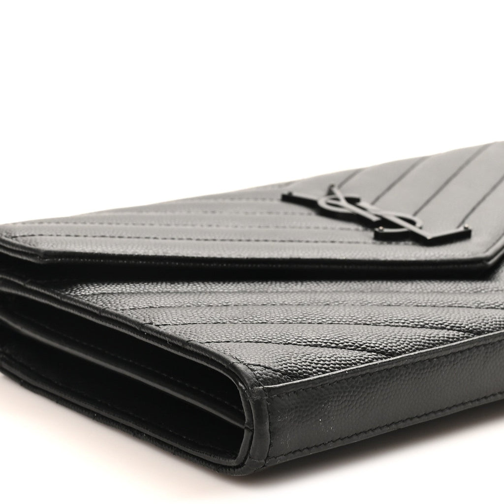 Grain De Poudre Matelasse Chevron Monogram Monochrome Chain Wallet Black