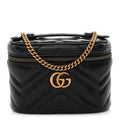 Calfskin Matelasse Chevron Mini GG Marmont Top Handle Bag Black