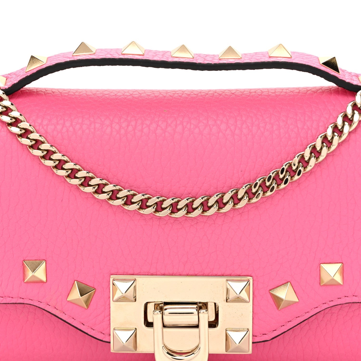 Pebbled Calfskin Rockstud Flip Lock Wallet On Chain Feminine Pink