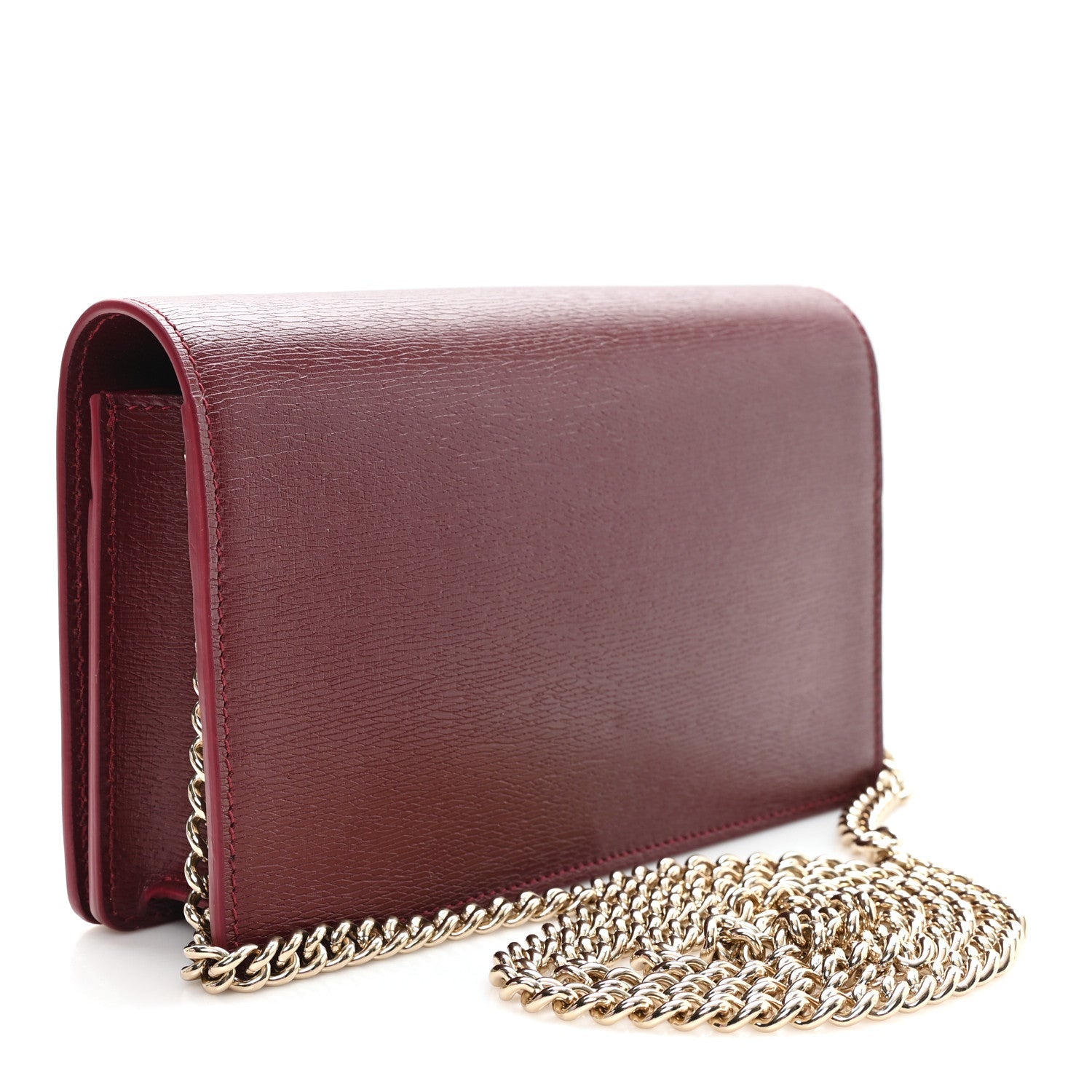 Textured Calfskin Script Logo Wallet On Chain Rosso Ancora