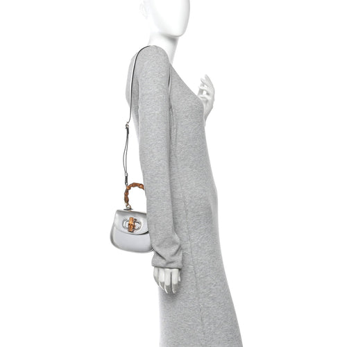 Boarded Dyana Lux Calfskin Mini Bamboo 1947 Top Handle Bag Silver