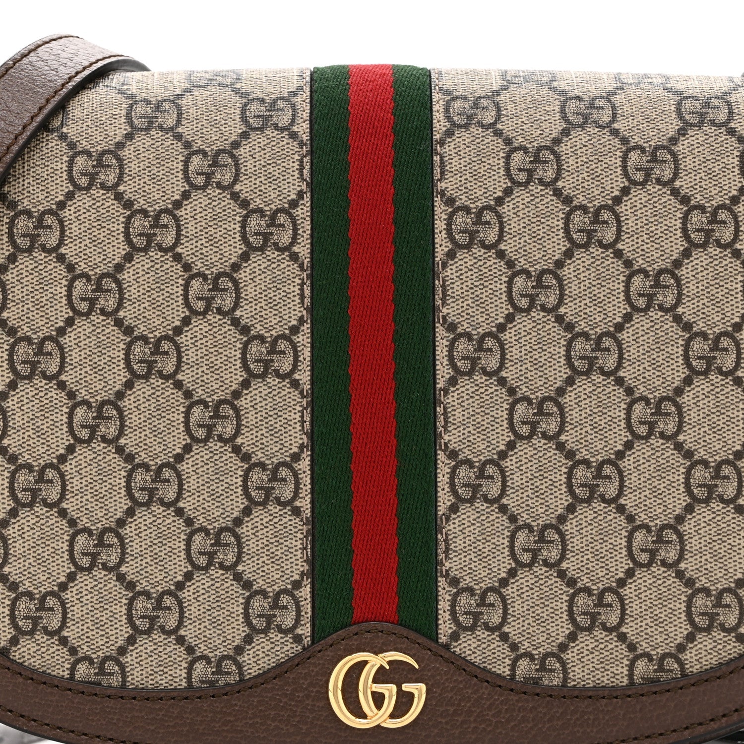 GG Supreme Monogram Web Small Ophidia Flap Messenger Bag Brown