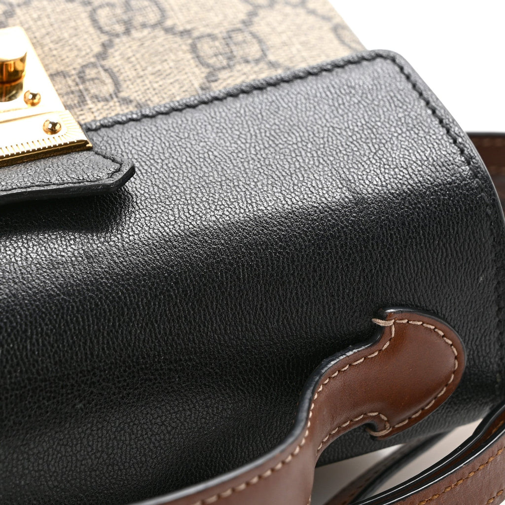 GG Supreme Monogram Calfskin Mini Padlock Top Handle Shoulder Bag Beige Black Cuir