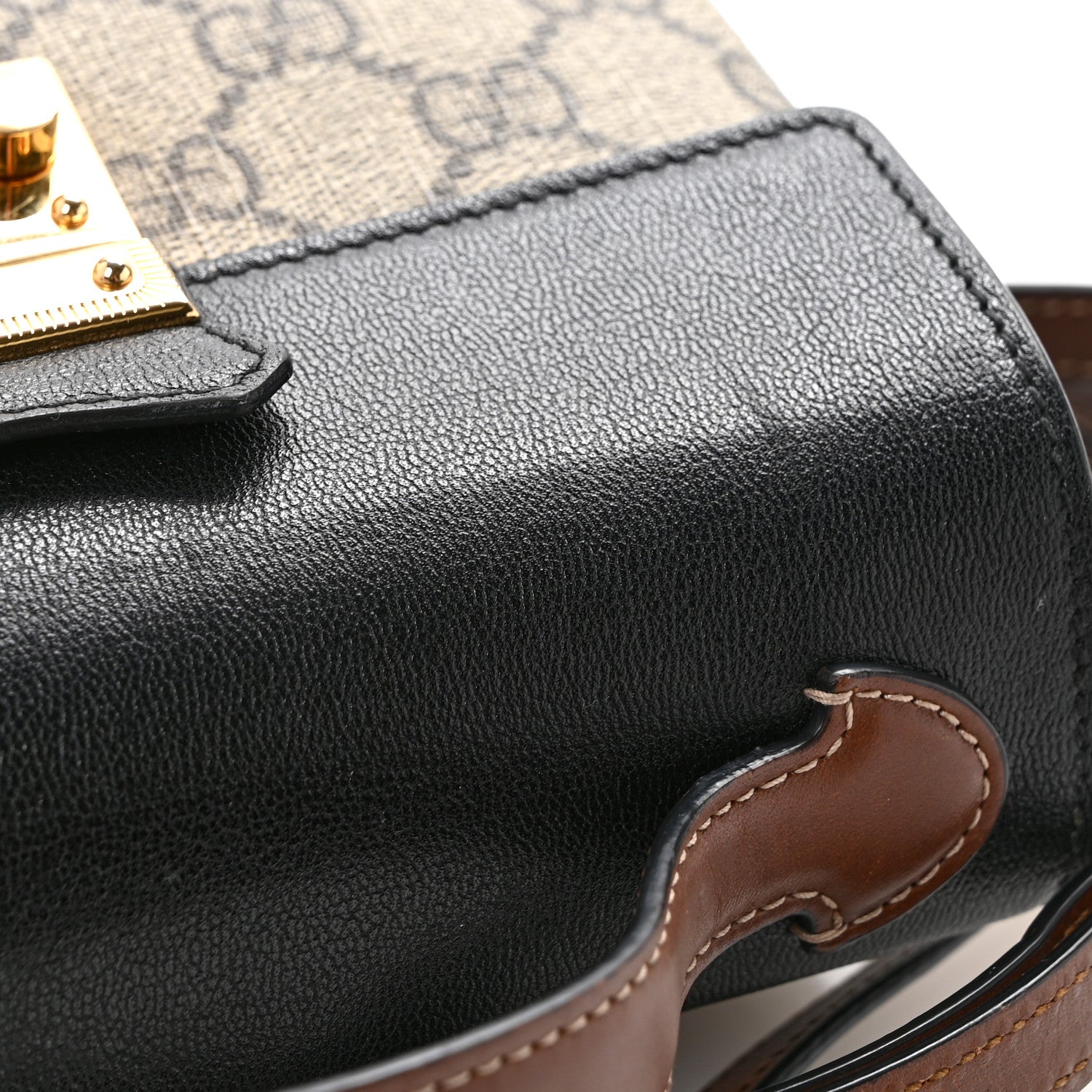 GG Supreme Monogram Calfskin Mini Padlock Top Handle Shoulder Bag Beige Black Cuir