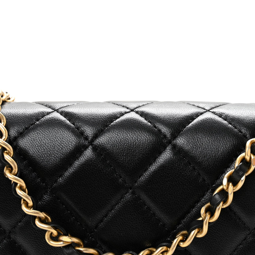 Lambskin Quilted Mini Rectangular Pearl Crush Flap Black