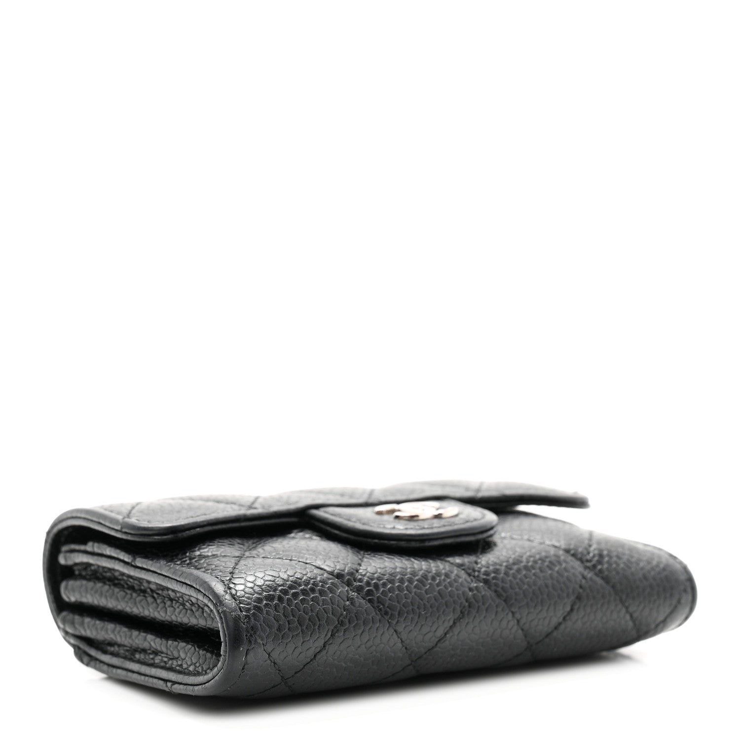 Caviar Quilted Flap Card Holder Wallet Black