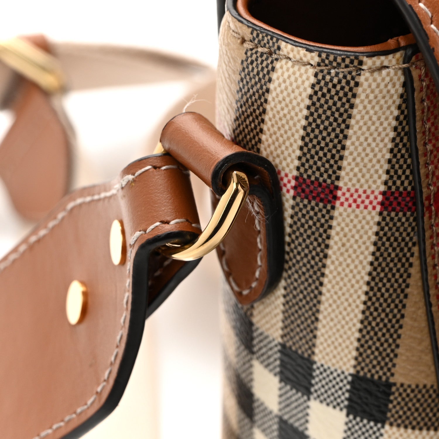 Coated Canvas Calfskin Vintage Check Medium Note Crossbody Bag Briar Brown