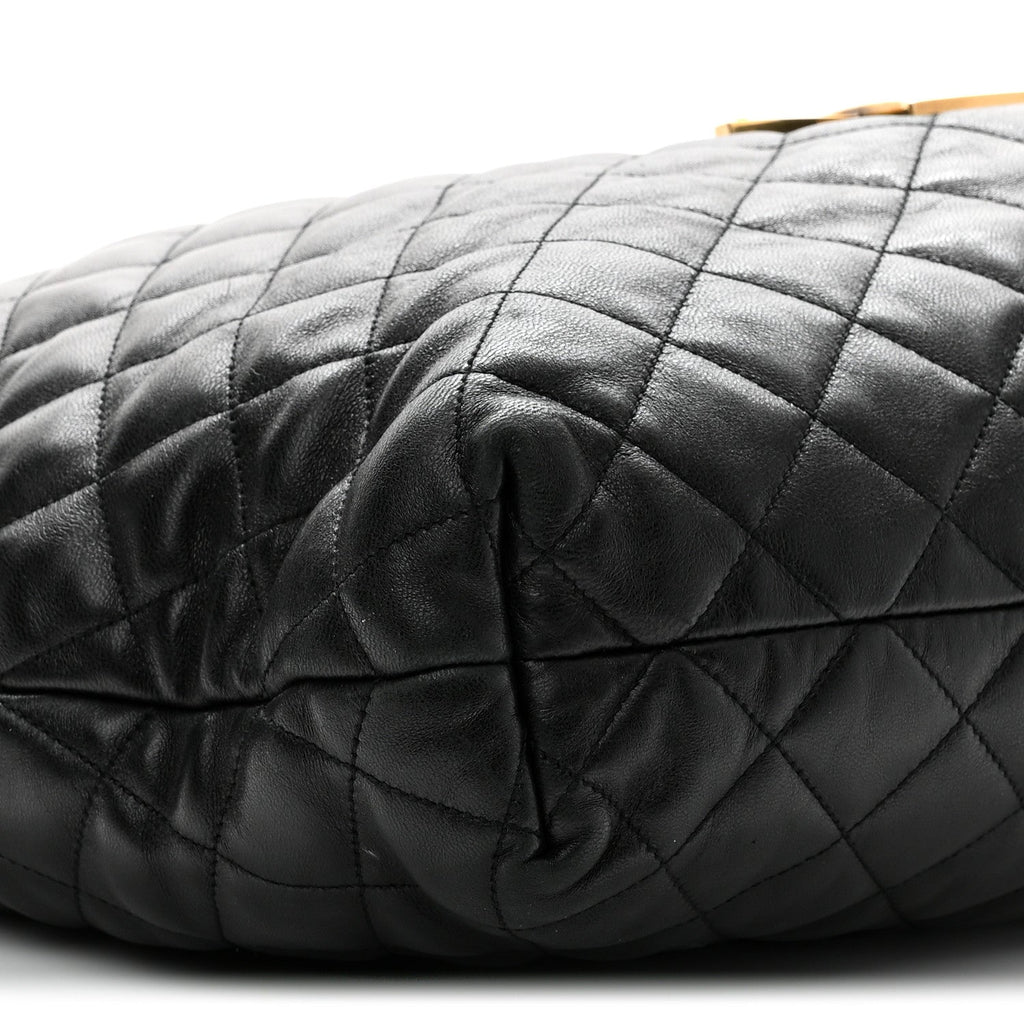 Lambskin Quilted Maxi Icare Shopping Tote Black