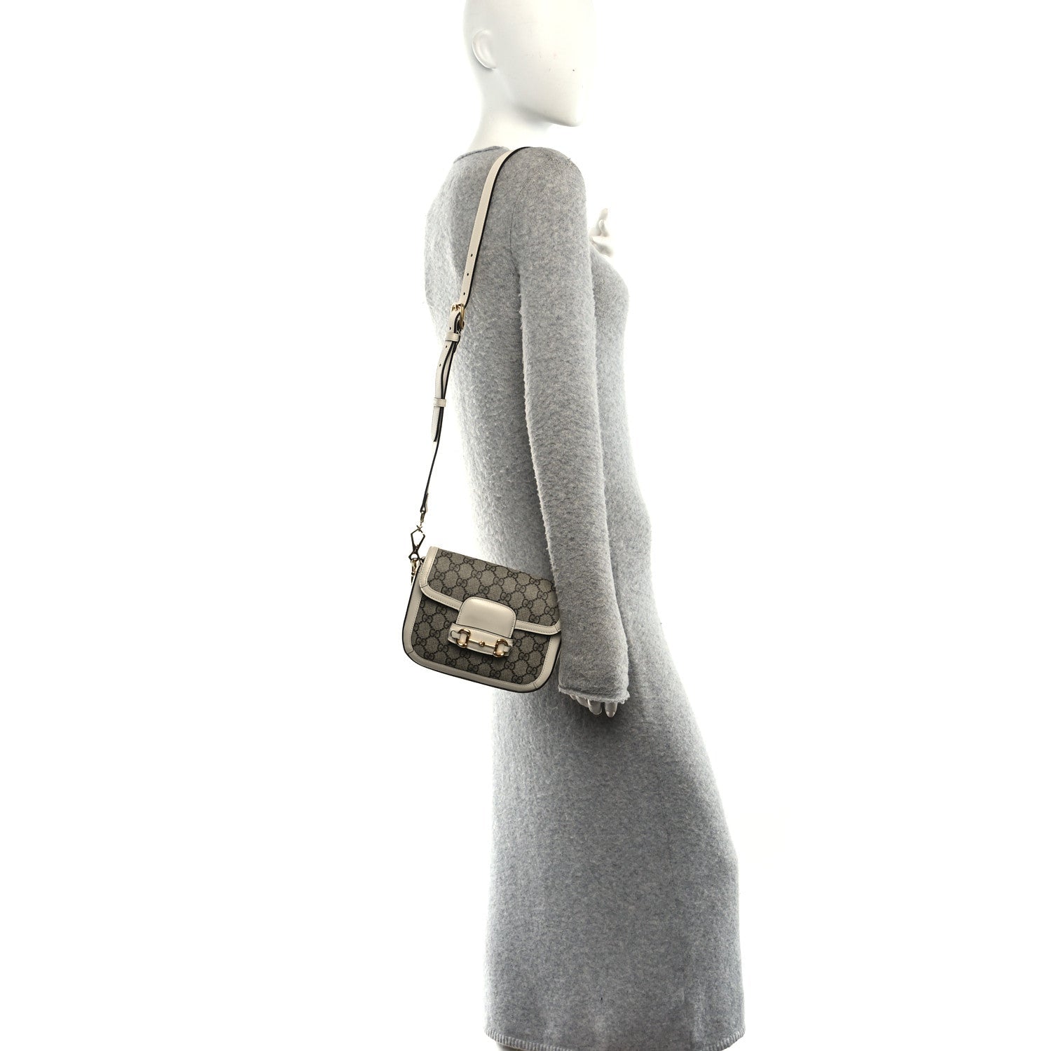 GG Supreme Monogram Textured Dollar Calfskin Web Mini Horsebit 1955 Shoulder Bag