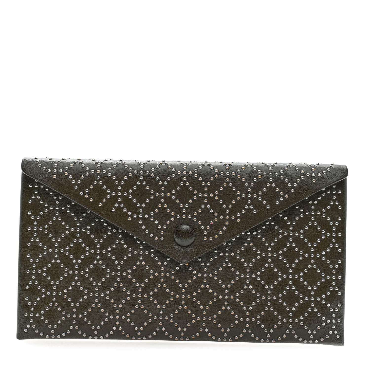 Calfskin Arabesque Studded Small Louise Envelope Clutch Olive