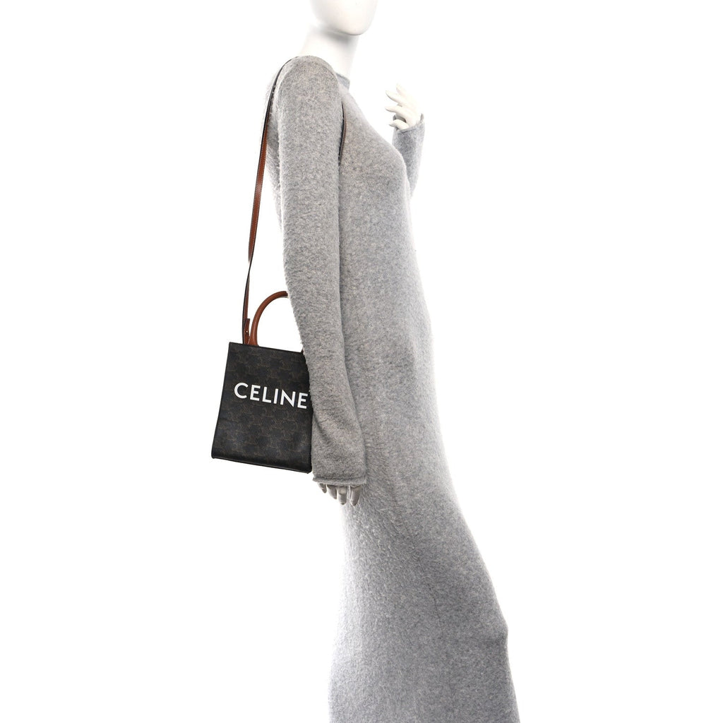 Triomphe Canvas Calfskin Mini Vertical Cabas Tan