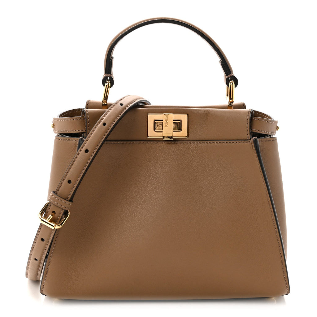 Vitello Seta Fabric Jacquard FF 1974 Mini Peekaboo Iconic Satchel Sand Tobacco Moro