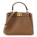 Vitello Seta Fabric Jacquard FF 1974 Mini Peekaboo Iconic Satchel Sand Tobacco Moro