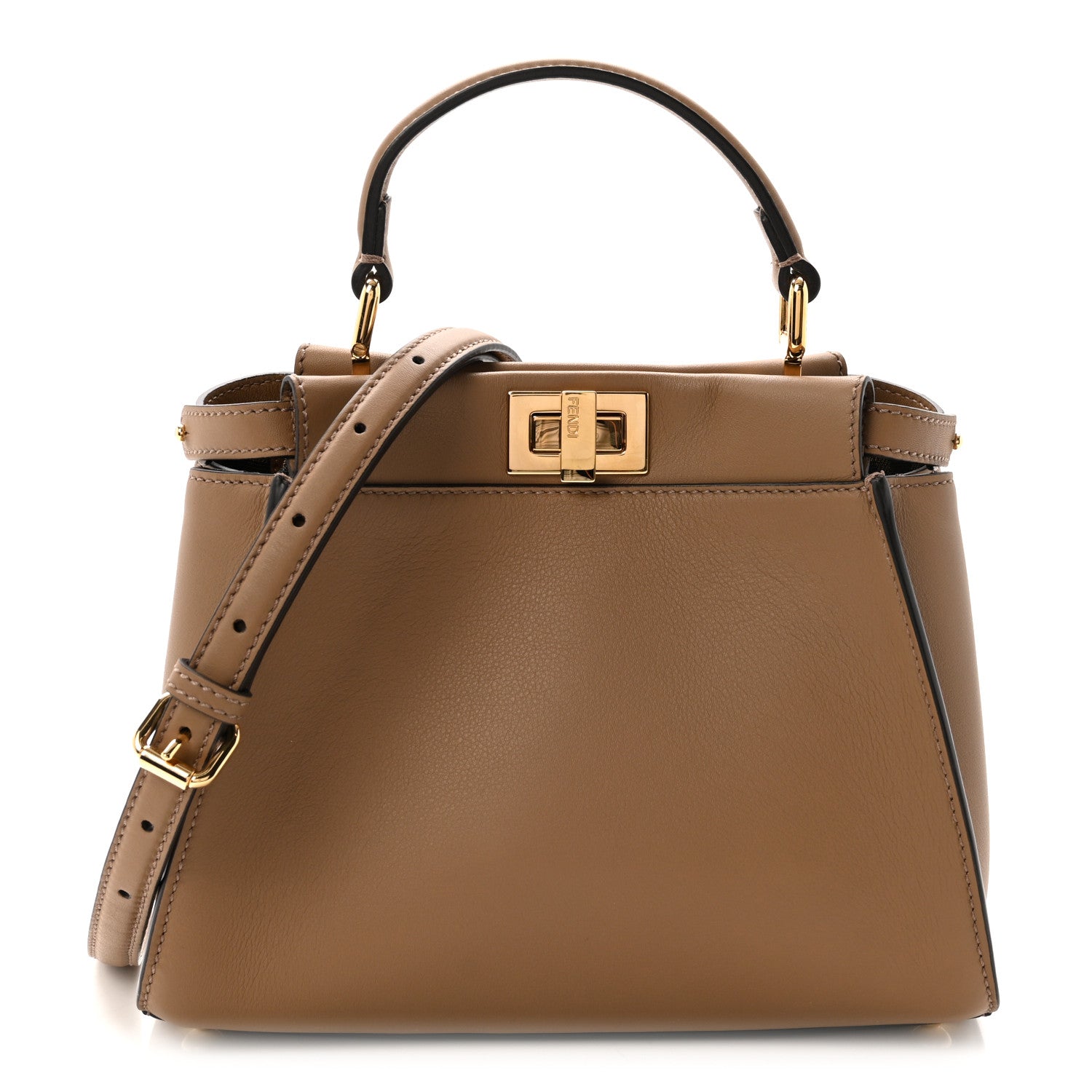 Vitello Seta Fabric Jacquard FF 1974 Mini Peekaboo Iconic Satchel Sand Tobacco Moro