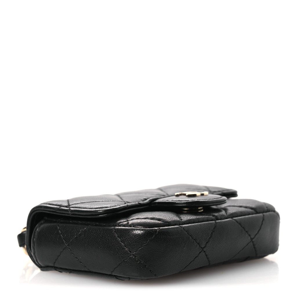 Lambskin Quilted Mini Chain Belt Bag Black