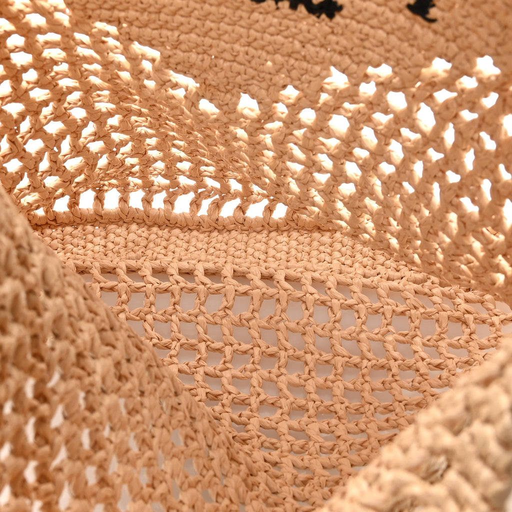 Yarn Raffia Effect Crochet Logo Embroidered Tote Bag Naturale