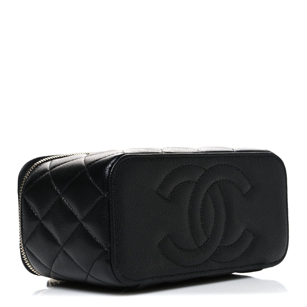 Caviar Quilted Small Vanity Case With Chain Black