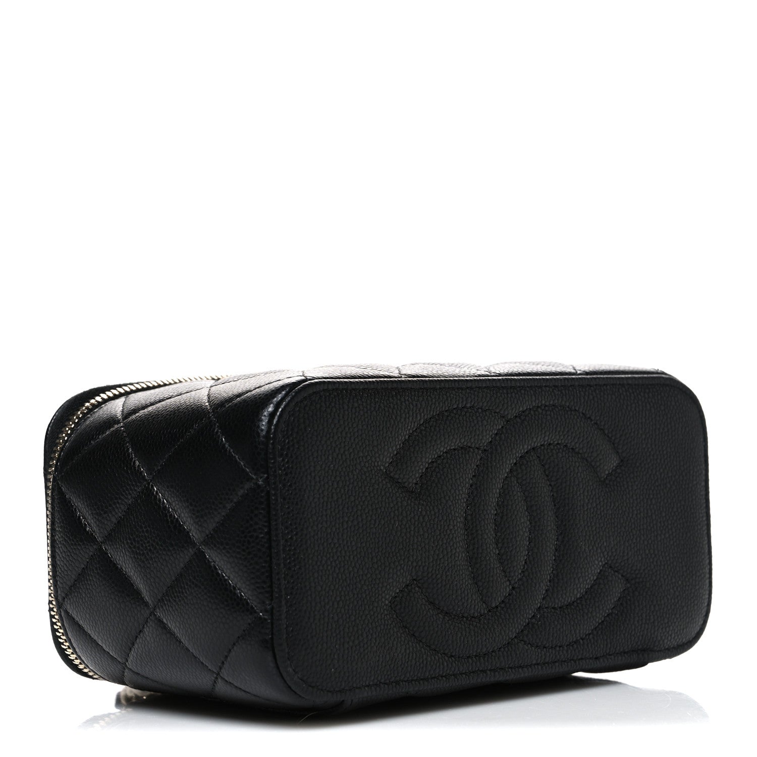 Caviar Quilted Small Vanity Case With Chain Black