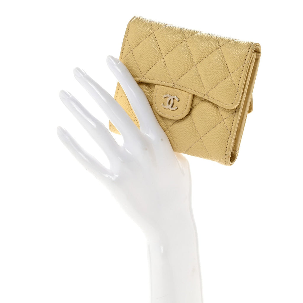 Caviar Quilted Compact Flap Wallet Yellow