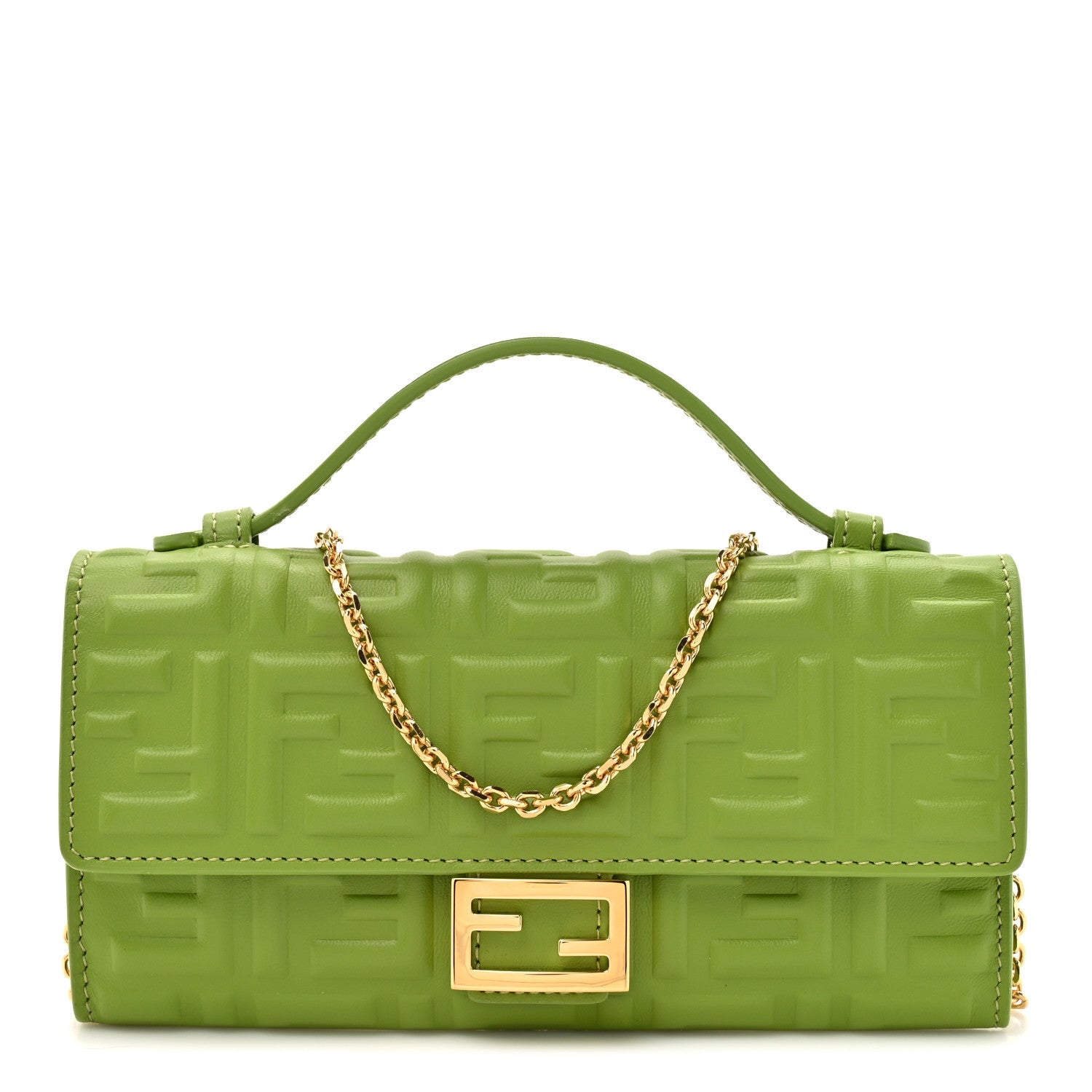 Nappa Matisse FF Embossed Baguette Continental Wallet With Chain Rain Forest