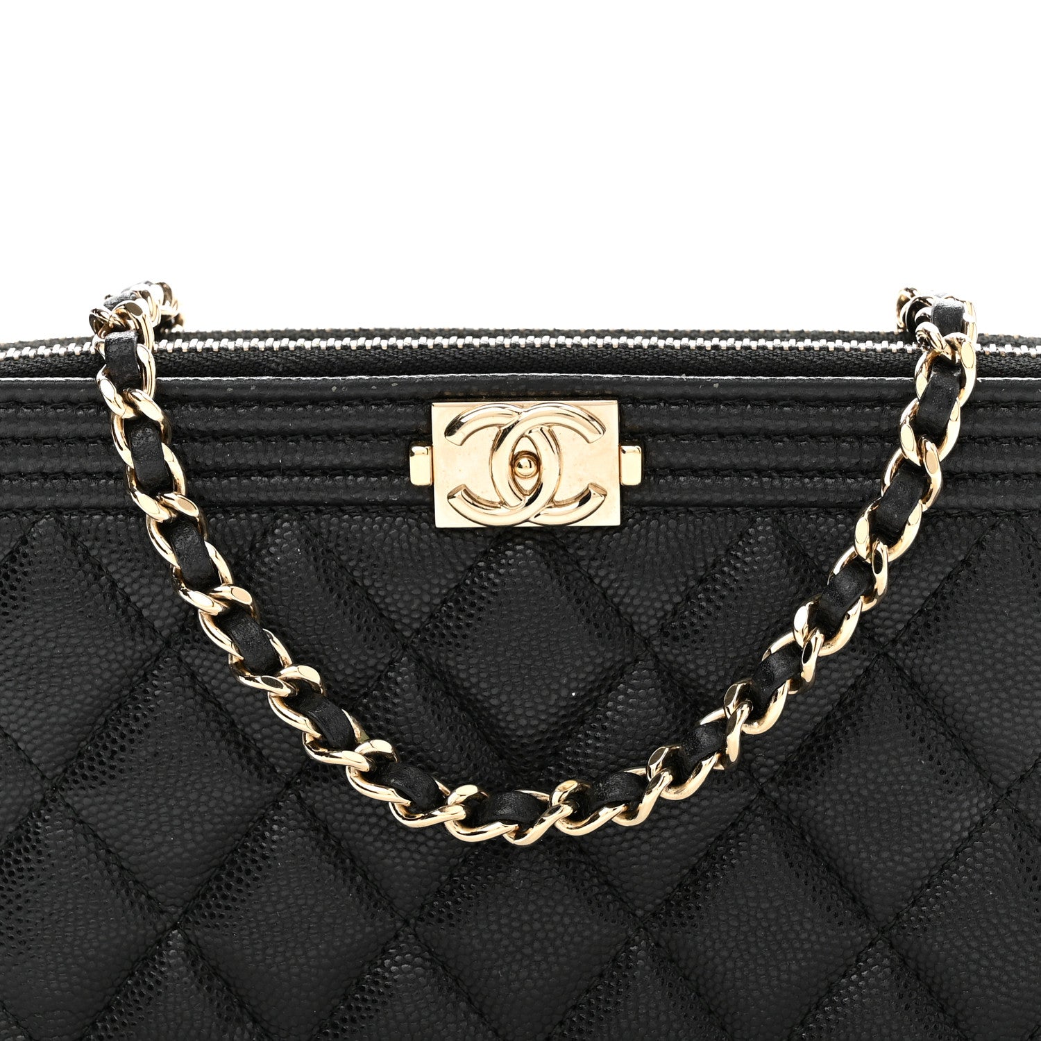 Caviar Quilted Small Boy Clutch With Chain Black