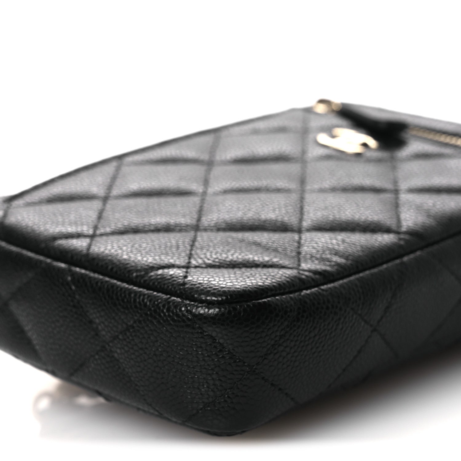 Caviar Quilted Phone Holder With Chain Black