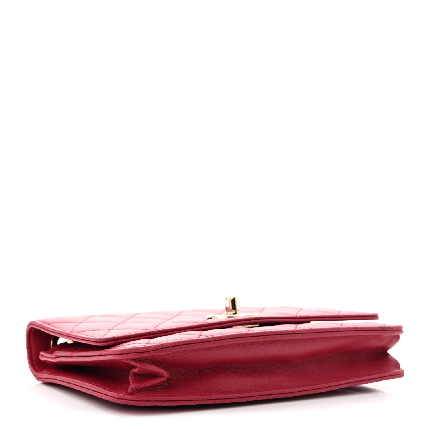 Lambskin Quilted Trendy CC Wallet On Chain WOC Dark Pink