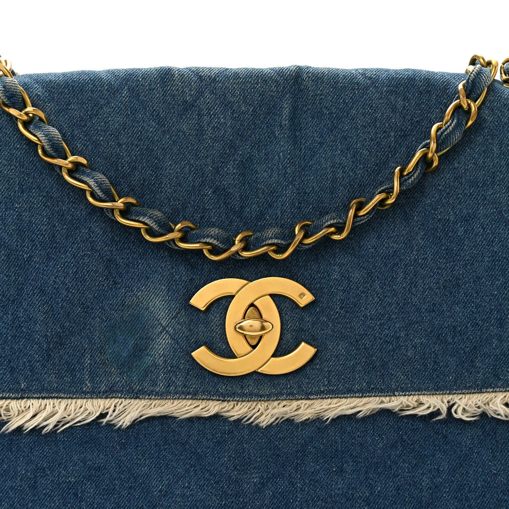 Frayed Denim Quilted Flap Blue