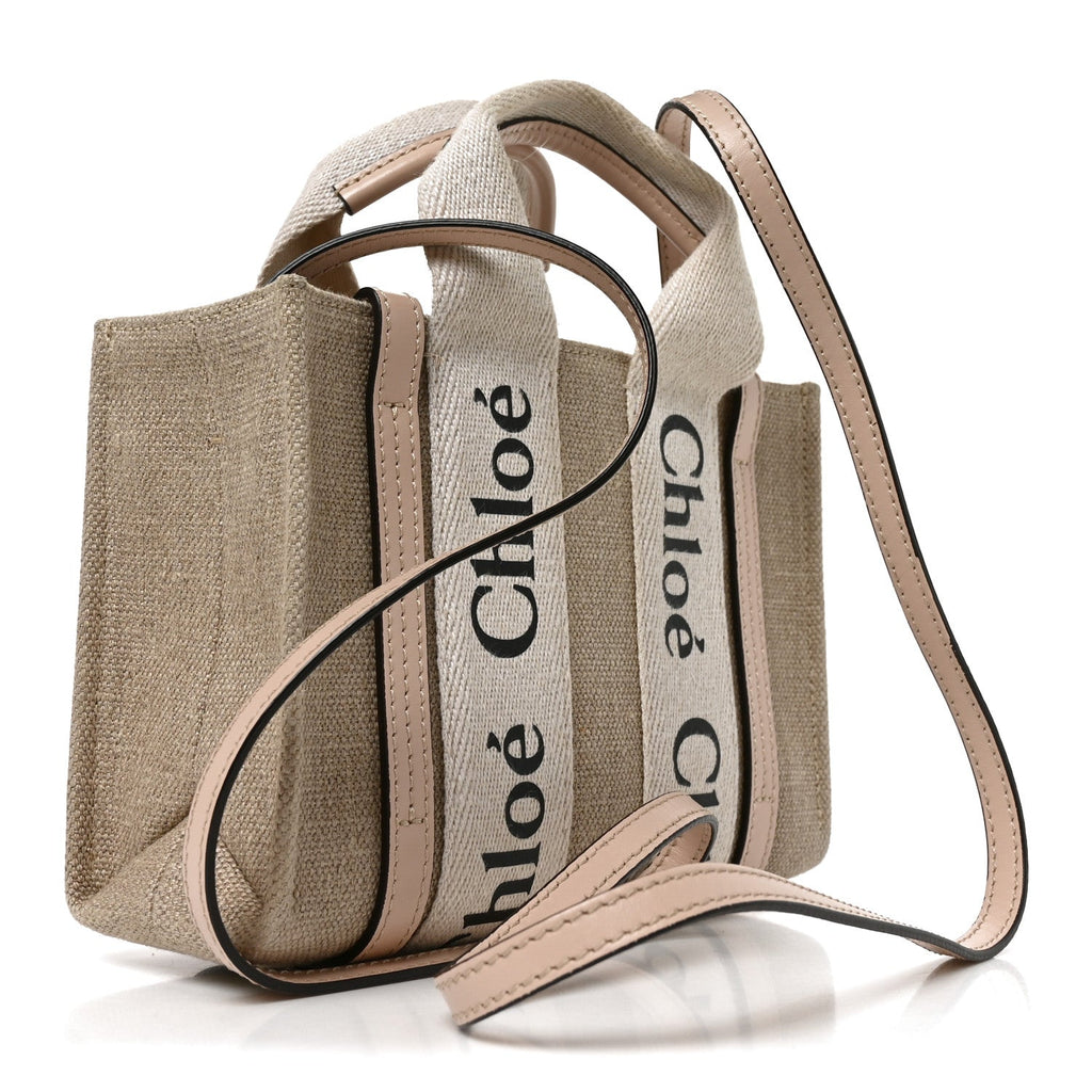 Linen Calfskin Mini Woody Ribbon Tote Cement Pink
