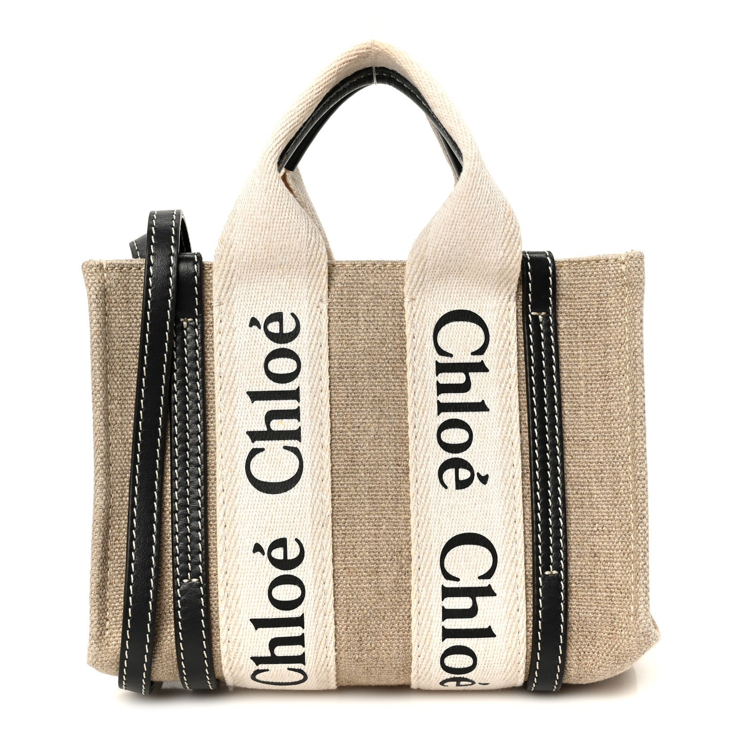 Linen Calfskin Mini Woody Ribbon Tote White Navy