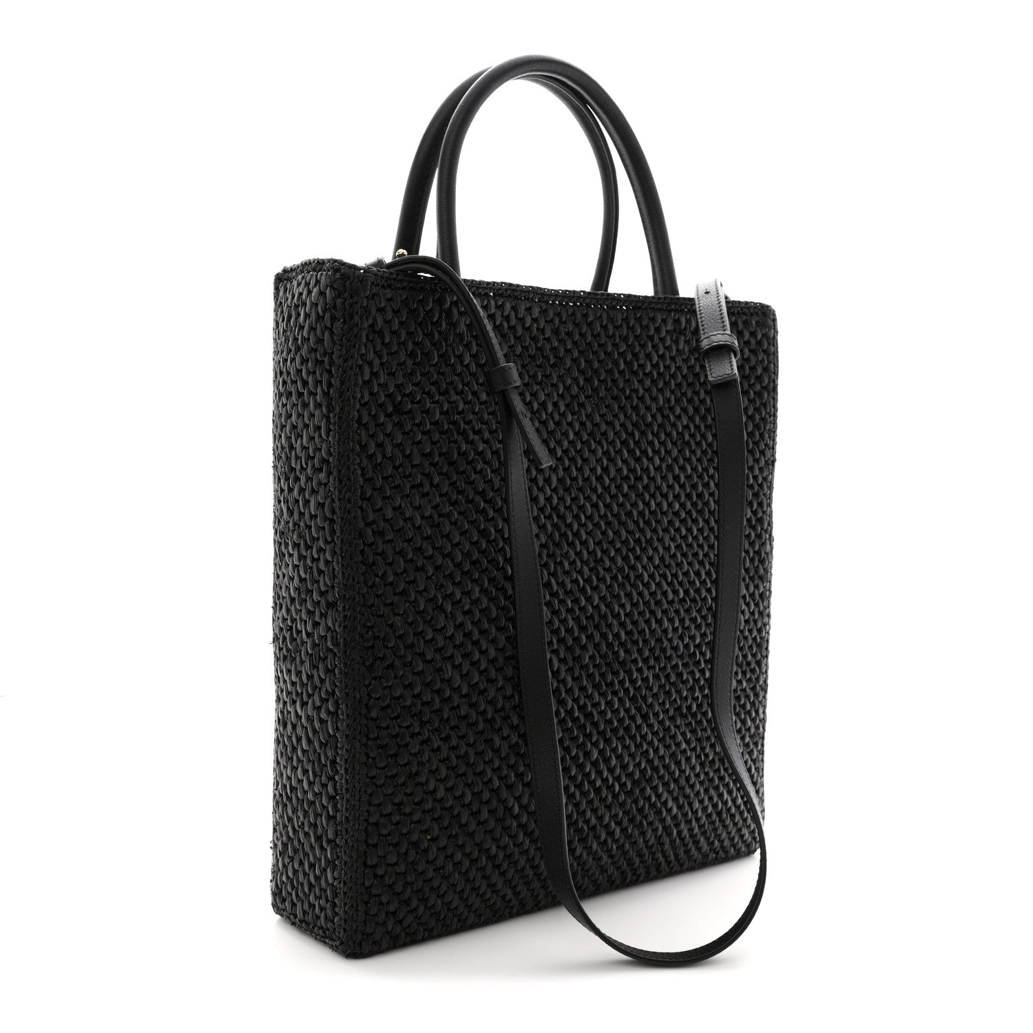 Raffia Calfskin Standard A4 Tote Bag Black