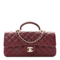 Lambskin Quilted Top Handle East West Flap Dark Burgundy