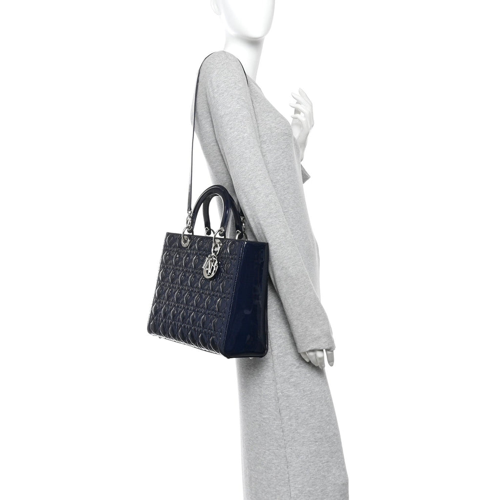 Patent Cannage Large Lady Dior Navy Blue