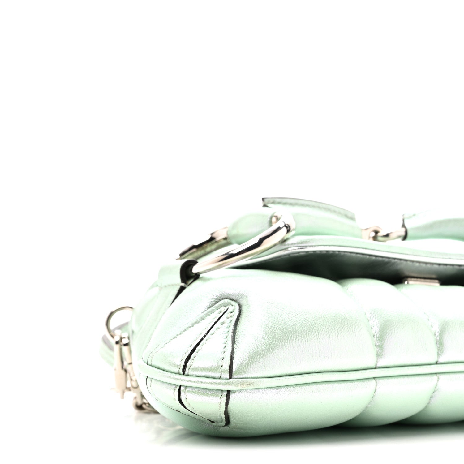 Iridescent Nappa Vertical Matelasse Small Maxi Horsebit Chain Shoulder Bag Iridescent Salvy Green
