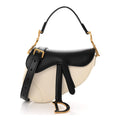 Supple Calfskin Two Tone Mini Saddle Bag With Strap Latte Black
