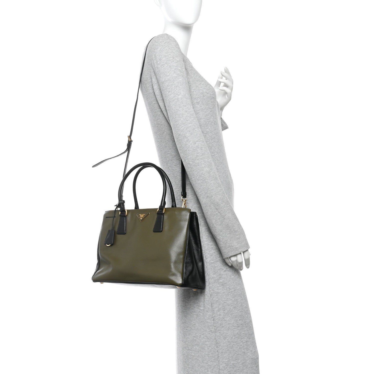 Saffiano Lux Bi-Color Medium Tote Militare Black