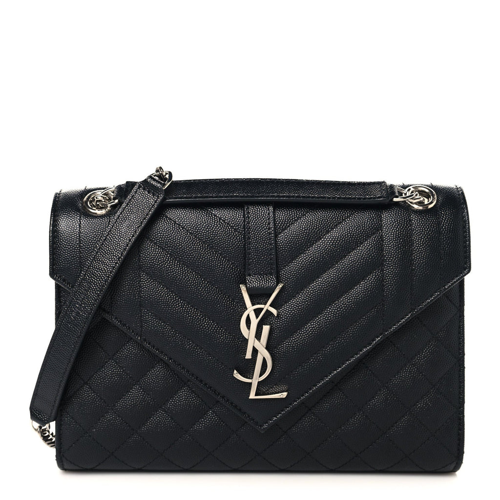 Grain De Poudre Textured Mixed Matelasse Triquilt Medium Monogram Satchel Black