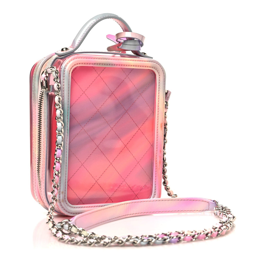 PVC Patent Calfskin Patent Lambskin Vertical Vanity Case Pink