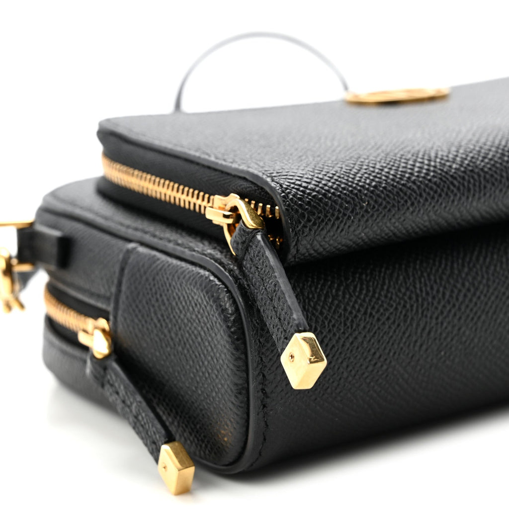 Grained Calfskin Caro Double Pouch Black