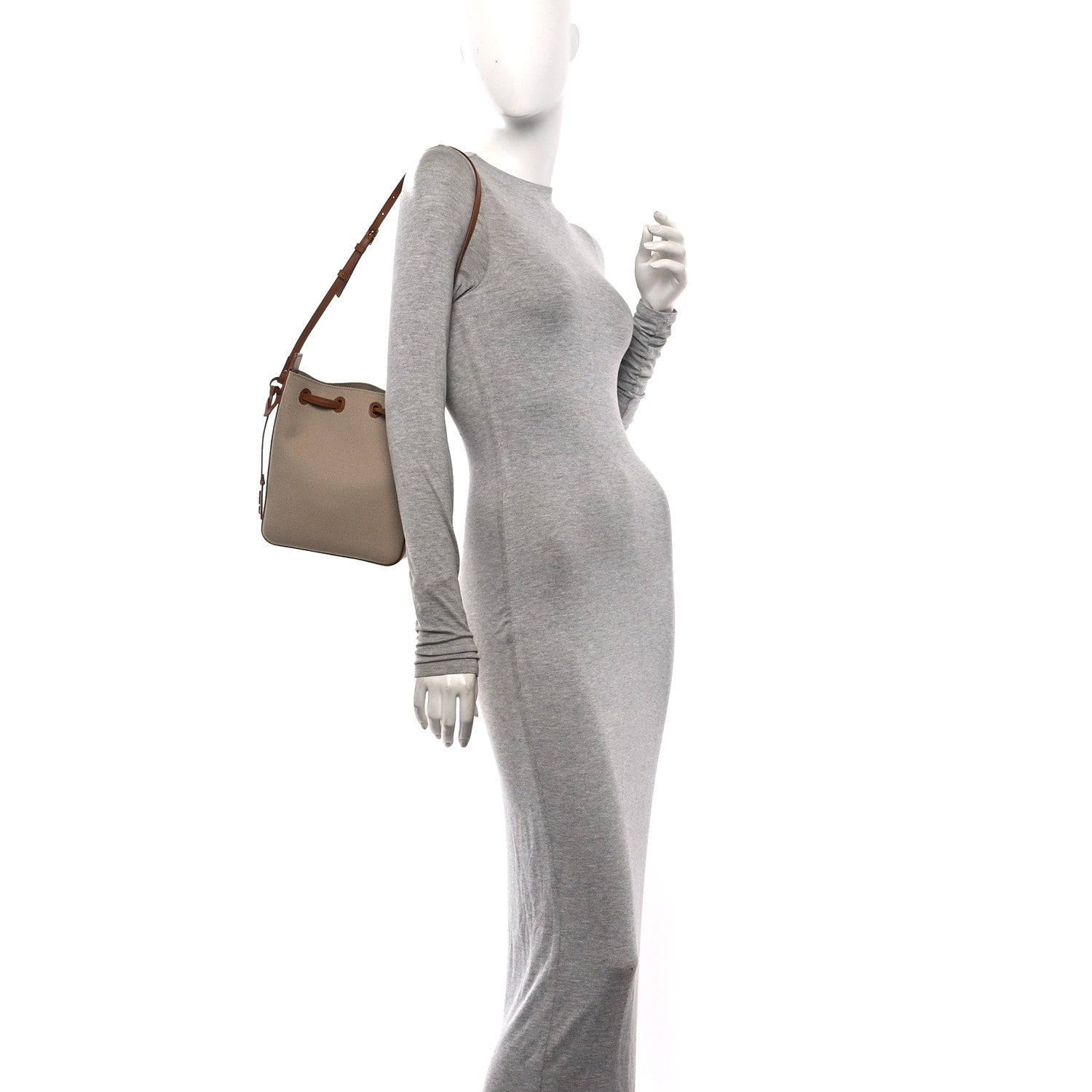 Canvas Calfskin Small Bucket Bag Desert Dust Brick