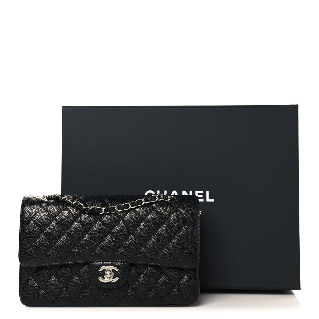 Caviar Quilted Medium Double Flap Black