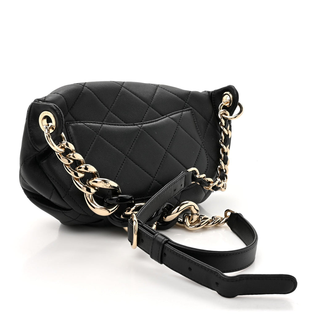 Lambskin Quilted Resin Bi-Color Waist Bag Fanny Pack Black